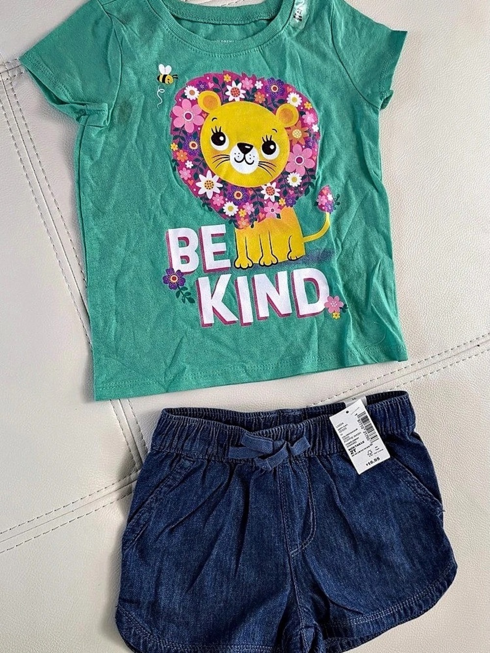 The Children's Place Toddler Girls Be Kind Graphic Tee and Denim Shorts